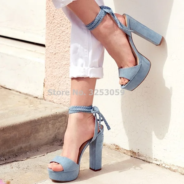 Customized Sky Blue Yellow Suede Chunky Heel Sandals Women Platform Dress Shoes Ankle Braided Tied Up Ultra High Heel Pumps
Customized Sky Blue Yellow Suede Chunky Heel Sandals Women Platform Dress Shoes Ankle Braided Tied Up Ultra High Heel Pumps