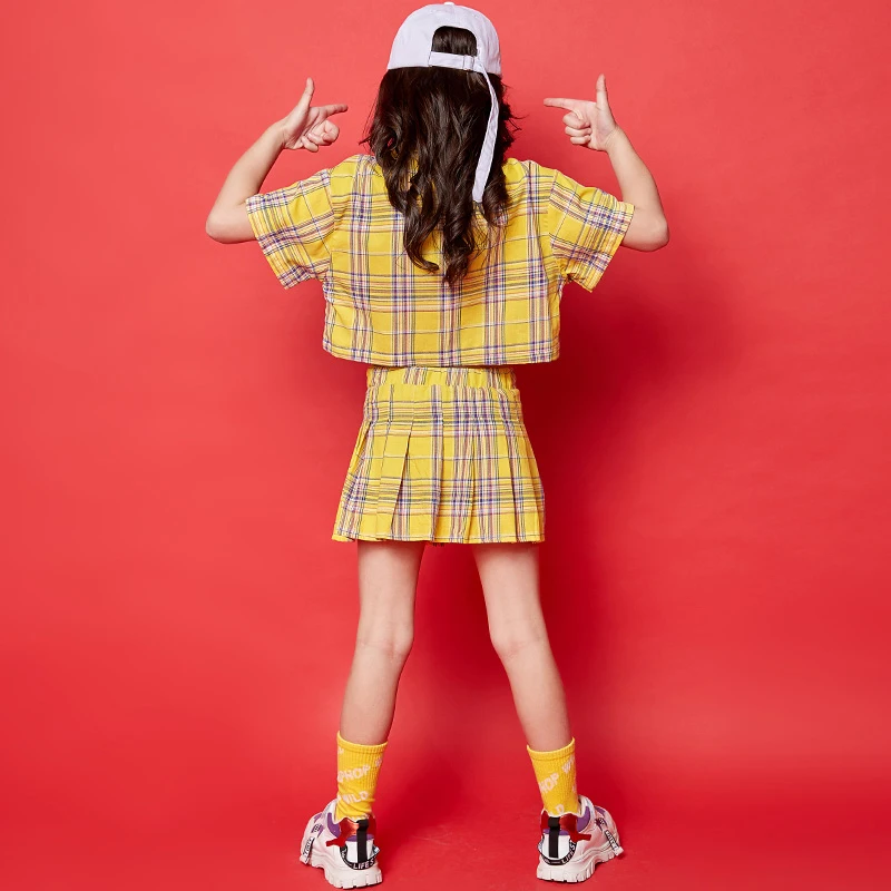 New Girls Jazz Dance Costumes Children'S Street Dance Set Yellow Plaid Shirt And Skirt Cheerleader Costume Kids Hiphop DQS1500
New Girls Jazz Dance Costumes Children'S Street Dance Set Yellow Plaid Shirt And Skirt Cheerleader Costume Kids Hiphop DQS1500