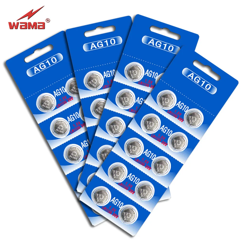 40pcs/lot Wama AG10 1.5V Alkaline Coin Battery Button Cell LR1130 389 390 Calculator Toys Watch Batteries Disposable NEW
40pcs/lot Wama AG10 1.5V Alkaline Coin Battery Button Cell LR1130 389 390 Calculator Toys Watch Batteries Disposable NEW