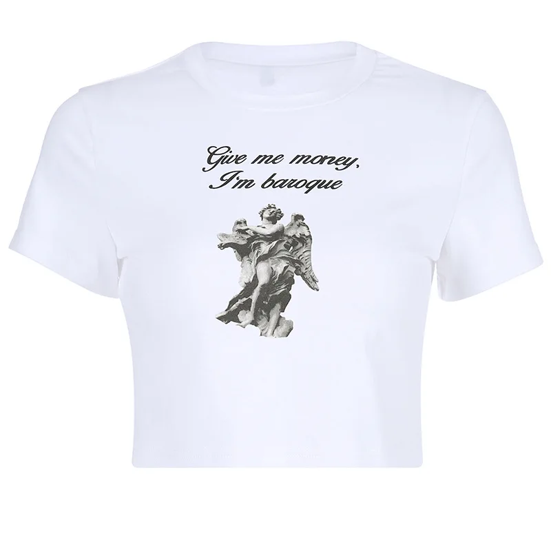 Streetwear Cupid Sculpture Print Cropped Women Summer T Shirts Tops White Skinny Tee Shirt Femme Haut Femme Cartoon Podkoszulek
Streetwear Cupid Sculpture Print Cropped Women Summer T Shirts Tops White Skinny Tee Shirt Femme Haut Femme Cartoon Podkoszulek