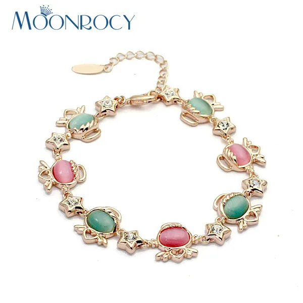

MOONROCY Free Shipping Fashion rose gold Color Pink and Green Opal Bracelet Fashion Cute Bracelets,Wholesale Jewelry Gift