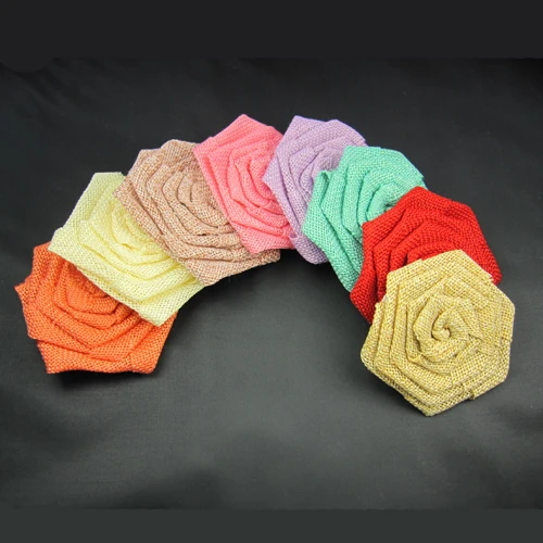 

Free shipping!12pcs/lot 7CM New burlap rosette flowers wedding fabric flowers can order mixed color