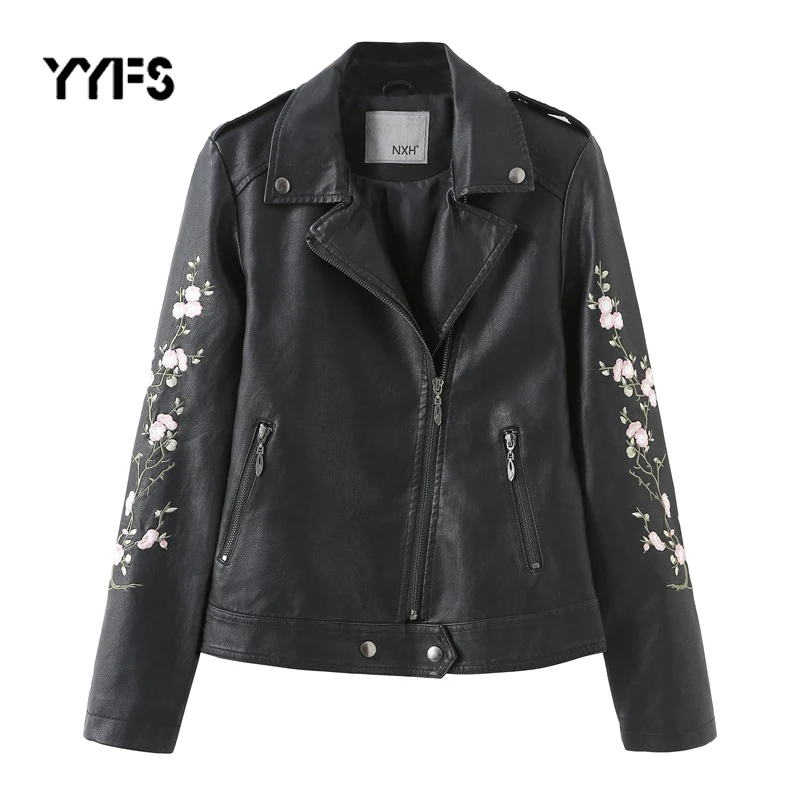 Autumn Embroidered Leather Jacket Women Fashion Vintage Pu Leather Motorcycle Jacket Design Zipper Black Coats jaqueta feminina 
Autumn Embroidered Leather Jacket Women Fashion Vintage Pu Leather Motorcycle Jacket Design Zipper Black Coats jaqueta feminina