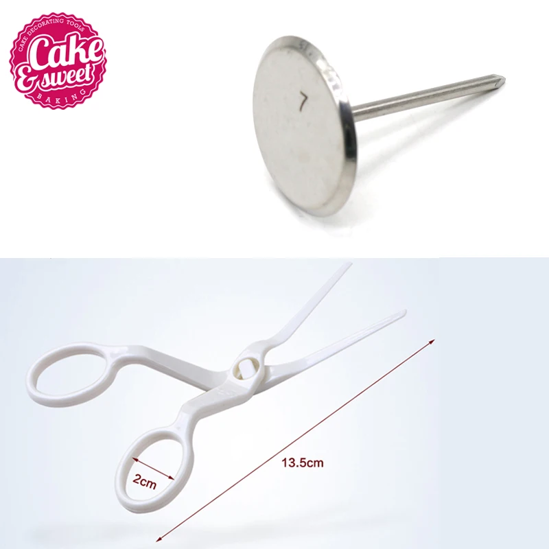 2pcs/set 1 Plastics Cake Scissors For Cream Flower Transfer+1 Stainless Steel Cake Flower Stand Nail Cake Decorating Tools
2pcs/set 1 Plastics Cake Scissors For Cream Flower Transfer+1 Stainless Steel Cake Flower Stand Nail Cake Decorating Tools