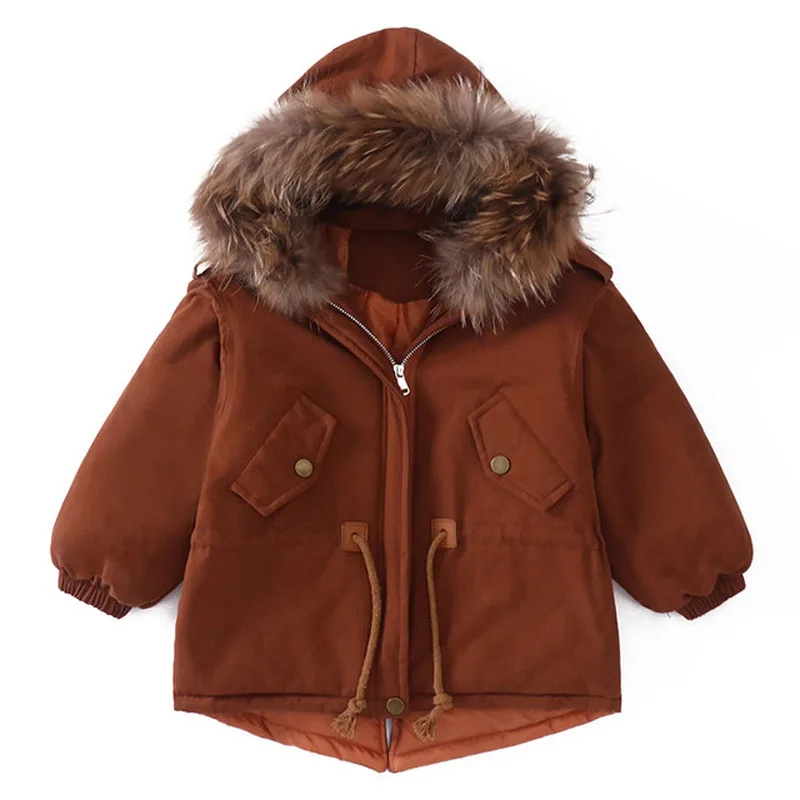 Новое зимнее пальто для мальчиков детская парка с меховым воротником и капюшоном