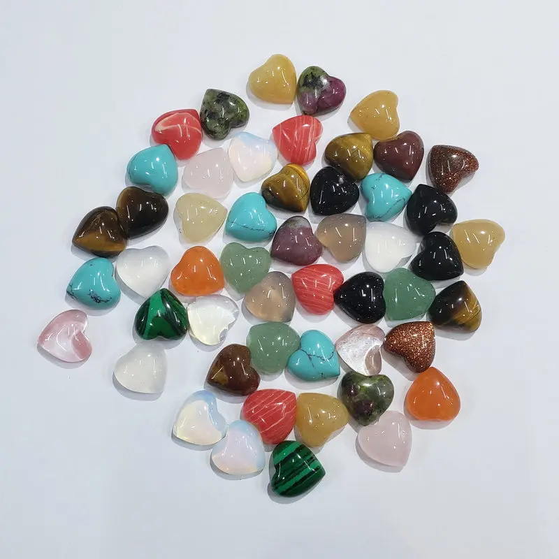 

2019 Wholesale 50pcs/lot Hot Good quality Assorted natural stones heart shape cab cabochons beads for jewelry making 10mm free
