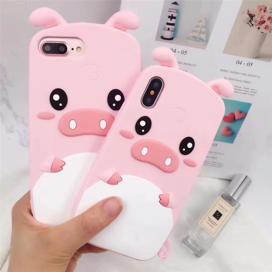 Милый мультяшный 3D чехол со свиньей Свинкой для iPhone 6 6s 7 8 Plus X XR XS Max мягкий