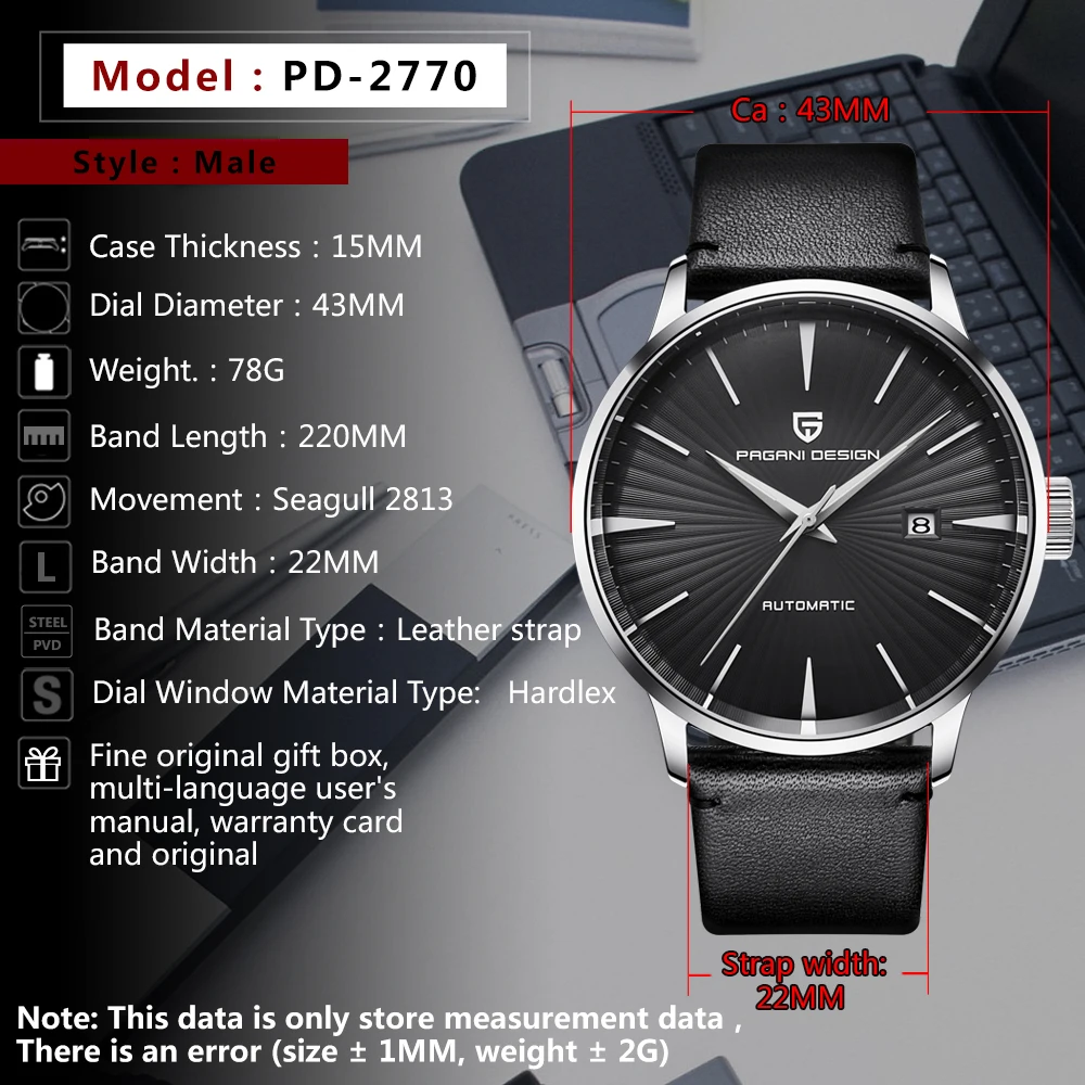 Mens Watches PAGANI Design Top Luxury Brand Business Watch Men Automatic Machinery Black Waterproof Sport Clock Reloj Hombre
Mens Watches PAGANI Design Top Luxury Brand Business Watch Men Automatic Machinery Black Waterproof Sport Clock Reloj Hombre