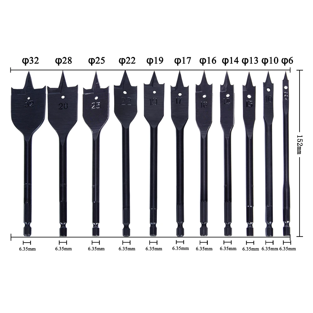 11Pcs 6-32mm Flat Drill Long High-carbon Steel Wood Flat Drill Set Woodworking Spade Drill Bits Durable Woodworking Tool Sets
11Pcs 6-32mm Flat Drill Long High-carbon Steel Wood Flat Drill Set Woodworking Spade Drill Bits Durable Woodworking Tool Sets