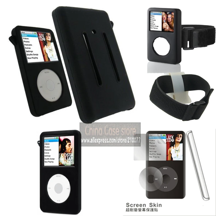 Черный спортивный ремешок + силиконовый чехол для iPod Classic 80G/120G/new 160G с защитной