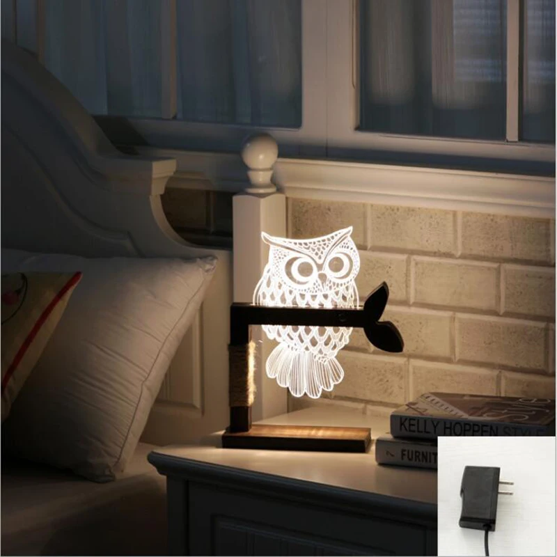 Creative Owl 3D Night Light Wood Art Acrylic Table Lamp EU/US Plug Hotel Exhibition hall Home Decoration Lighting
Creative Owl 3D Night Light Wood Art Acrylic Table Lamp EU/US Plug Hotel Exhibition hall Home Decoration Lighting