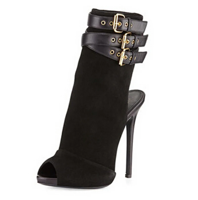 Open Toe Leather Buckle Boots Women Suede Design Ankle Super High Back Cut-out Gladiator Short Boots Formal Dress Shoes
Open Toe Leather Buckle Boots Women Suede Design Ankle Super High Back Cut-out Gladiator Short Boots Formal Dress Shoes