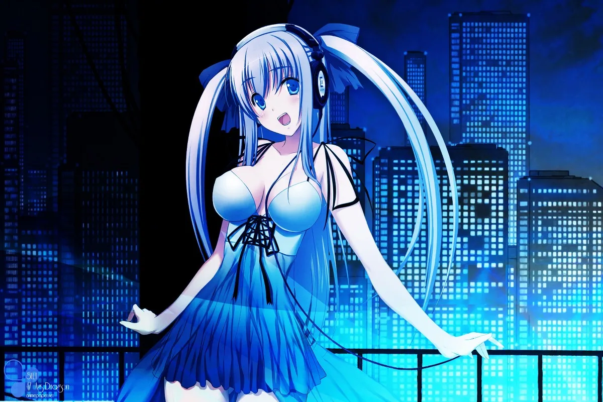 Оригинальный тканевый постер twintails SG054 для привлекательной девушки с наушниками