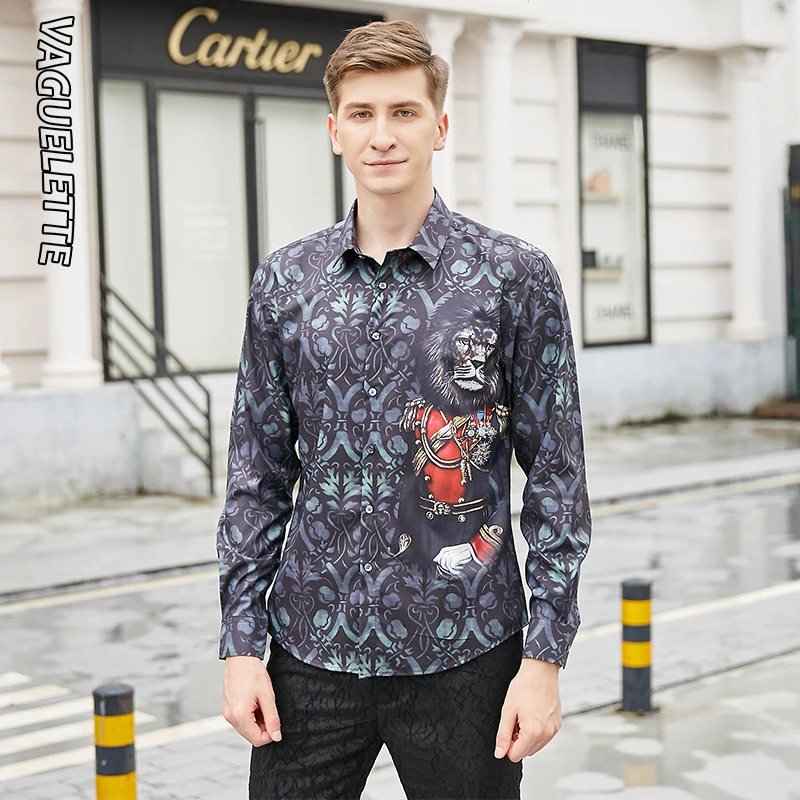 Роскошная тонкая мужская рубашка с принтом, размеры 2019-3XL 
Роскошная тонкая мужская рубашка с принтом, размеры 2019-3XL