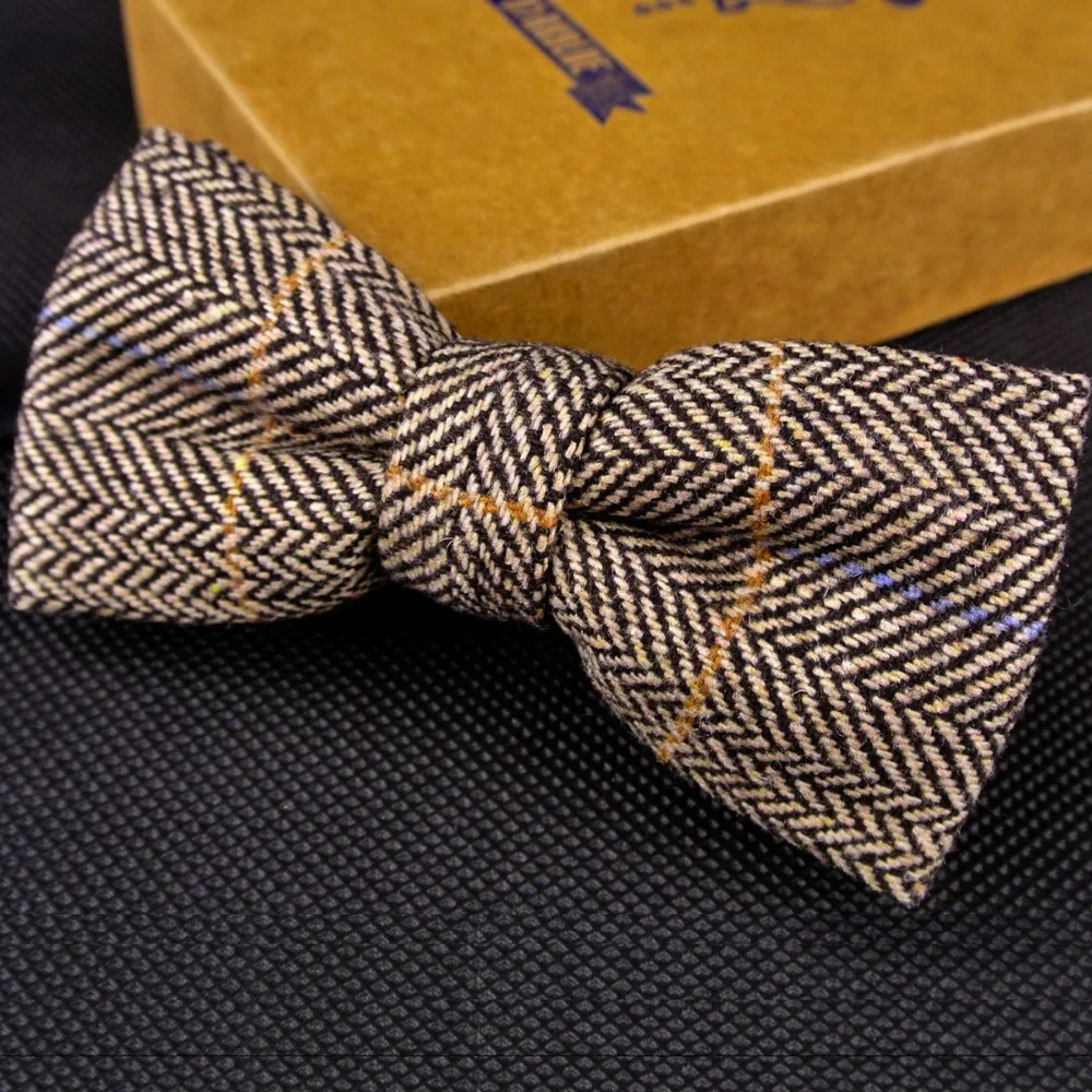Handmade Checked Navy Blue Khak Beige Camel Mens Pre-tied Tuxedo Bow Tie Wool Adjustable Trendy Wholesale Free Shipping | Аксессуары для