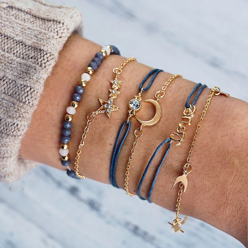 6 Pcs/Set Gold Moon Star Charm Bracelets Set for Women Gold Link Chain Love Letter Bracelet Boho Crystal Star Braclets for Women
6 Pcs/Set Gold Moon Star Charm Bracelets Set for Women Gold Link Chain Love Letter Bracelet Boho Crystal Star Braclets for Women