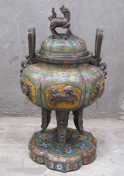 xd 001666 China Copper handwork cloisonne Evil Foo Dog 6 Lion dragon incense burner Censer
xd 001666 China Copper handwork cloisonne Evil Foo Dog 6 Lion dragon incense burner Censer