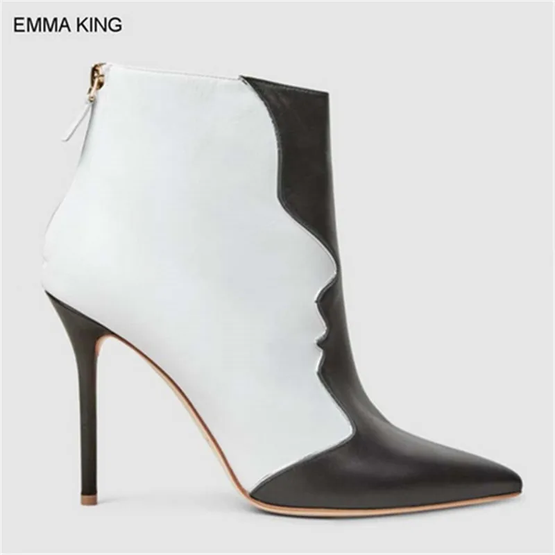 EMMA KING Ankle Boots Women Thin High Heels Back Zipper Winter Shoes Black With White Mixed Color Fashion Mujer Botas For Party
EMMA KING Ankle Boots Women Thin High Heels Back Zipper Winter Shoes Black With White Mixed Color Fashion Mujer Botas For Party