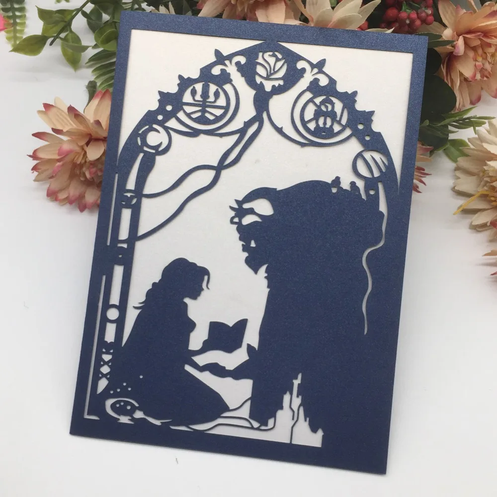 50pcs Beauty And The Beast Wedding Invitation With Ribbon Romantic Laser Cut Wedding Card Pearl Paper Lover Gift Card
50pcs Beauty And The Beast Wedding Invitation With Ribbon Romantic Laser Cut Wedding Card Pearl Paper Lover Gift Card
