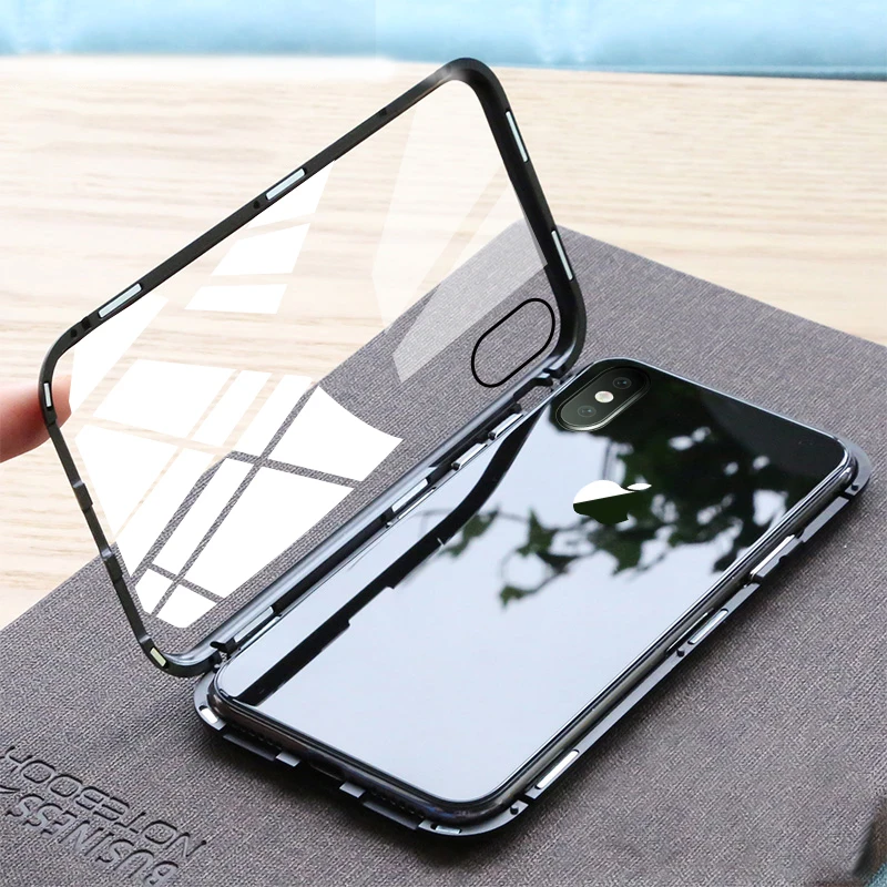 Chunfa магнит Телефон чехол для iPhone X металлический каркас с закаленным Стекло флип 8
