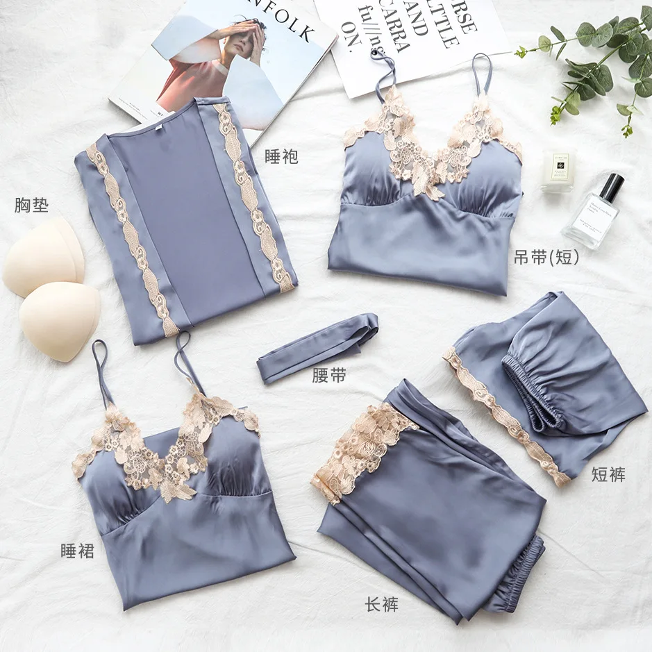 New 5 PCS Women Pajamas Sets With Pants Sexy Pyjama Satin Silk Nightwear Lace Sleepwear Pyjama Pijama Femme Underwear M-XL
New 5 PCS Women Pajamas Sets With Pants Sexy Pyjama Satin Silk Nightwear Lace Sleepwear Pyjama Pijama Femme Underwear M-XL