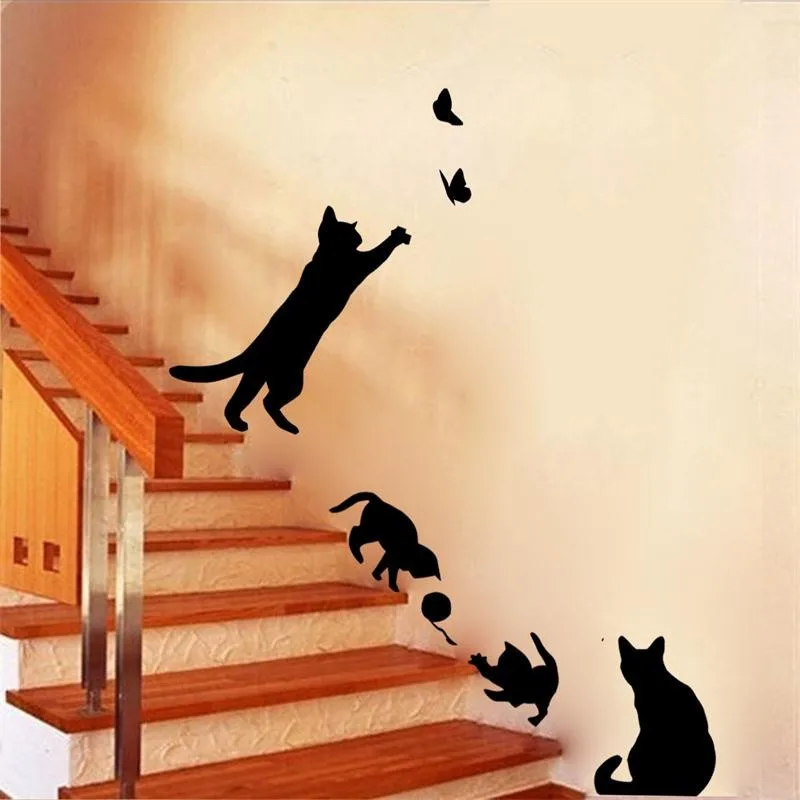 DIY Забавные черные кошки Семья Играть с шариком бабочка теплый домашний Декор