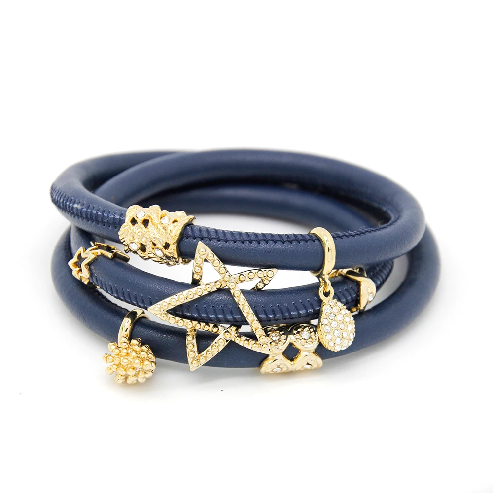 Summer Jewelry Deep Blue Endless Bracelets 60cm Wrap Leather Bracelet with Gold Color Charms Bracelet for Women EB086
Summer Jewelry Deep Blue Endless Bracelets 60cm Wrap Leather Bracelet with Gold Color Charms Bracelet for Women EB086