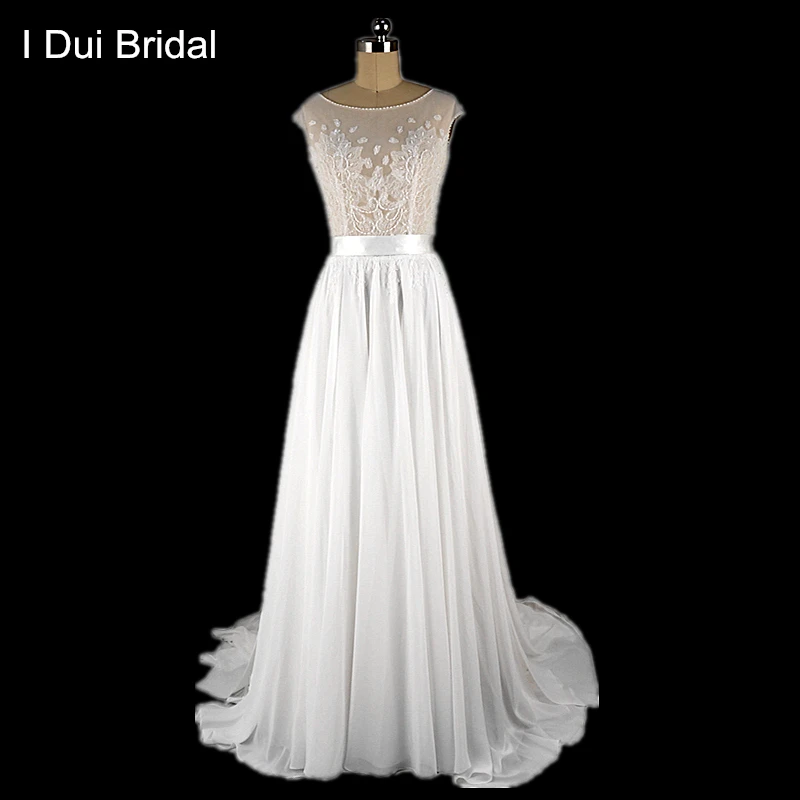 Lace Chiffon Wedding Dresses Split A Line Beaded Bridal Gown Real Photo Custom Made Bohemian Illusion Corset ELS0003
Lace Chiffon Wedding Dresses Split A Line Beaded Bridal Gown Real Photo Custom Made Bohemian Illusion Corset ELS0003