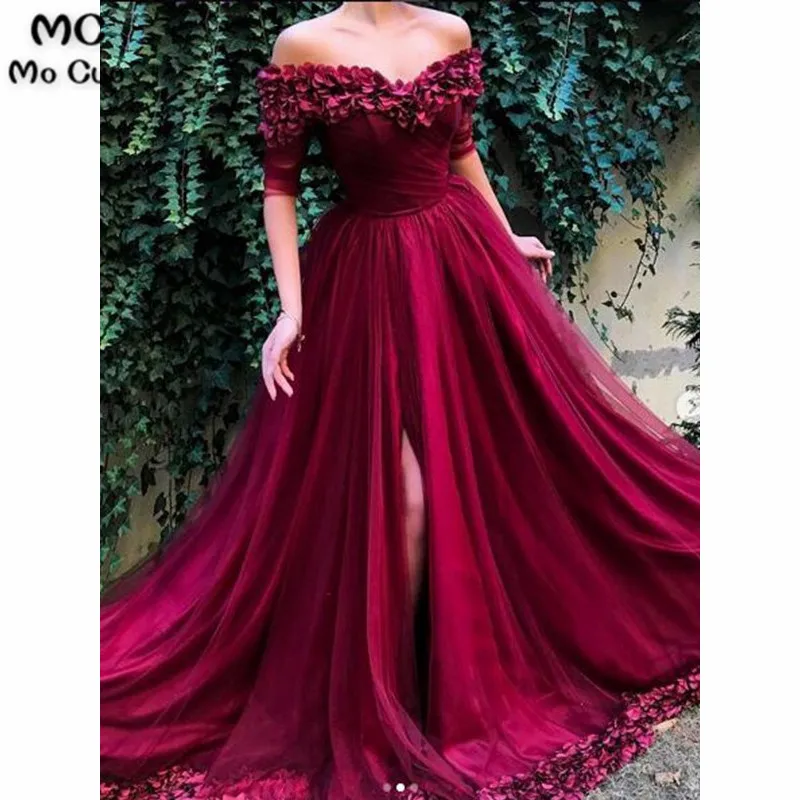 Burgundy 2019 A-Line Off Shoulder Evening Dresses Long Flowers Half Sleeve Tulle Formal Evening Party Dress Custom Made
Burgundy 2019 A-Line Off Shoulder Evening Dresses Long Flowers Half Sleeve Tulle Formal Evening Party Dress Custom Made