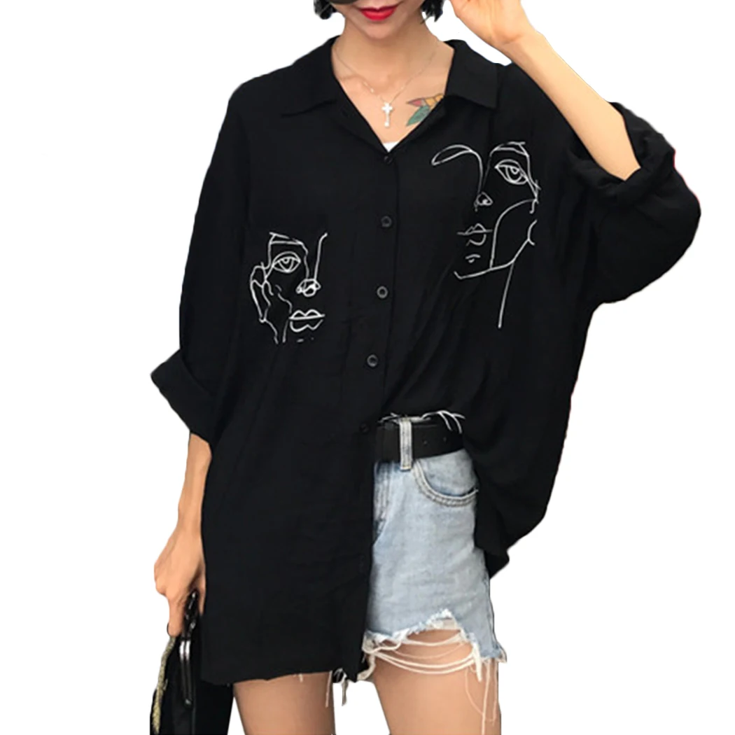 New Fashion Women Shirts Harajuku Blouses Funny Face Printed Long Sleeve Cotton Tops Black White Ladies Office Tee Shirt Blusas
New Fashion Women Shirts Harajuku Blouses Funny Face Printed Long Sleeve Cotton Tops Black White Ladies Office Tee Shirt Blusas