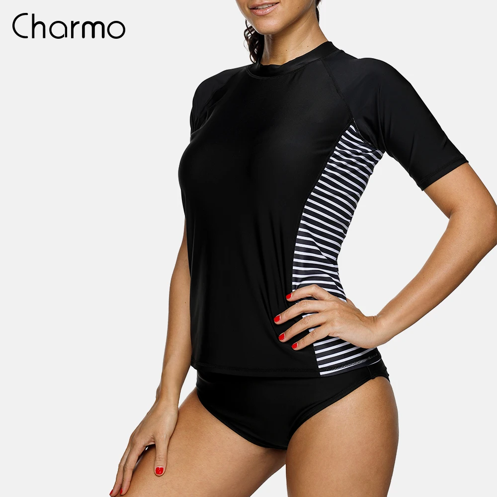 Charmo Women Short Sleeve Women Rashguard Swimwear Stripe Print Swimsuit Surfing Top Running Top Biking Shirt Rash Guards UPF 50
Charmo Women Short Sleeve Women Rashguard Swimwear Stripe Print Swimsuit Surfing Top Running Top Biking Shirt Rash Guards UPF 50