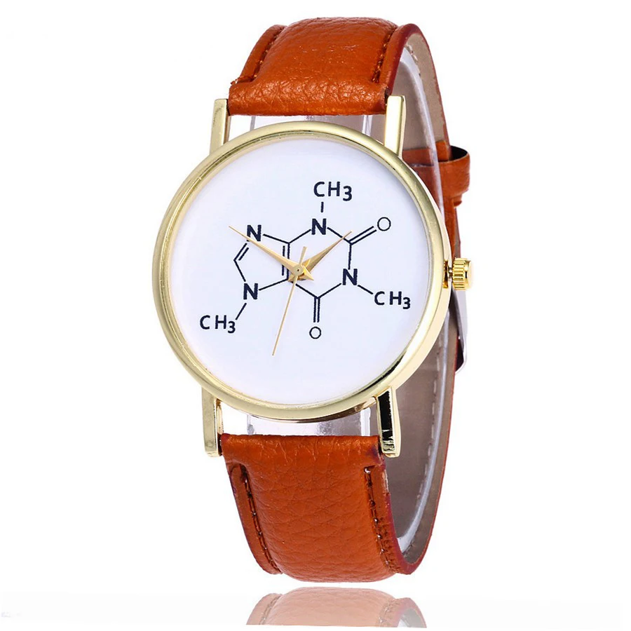 2018 Горячая Мода химии кофеина молекул часы уникальные женские наручные с кожаным