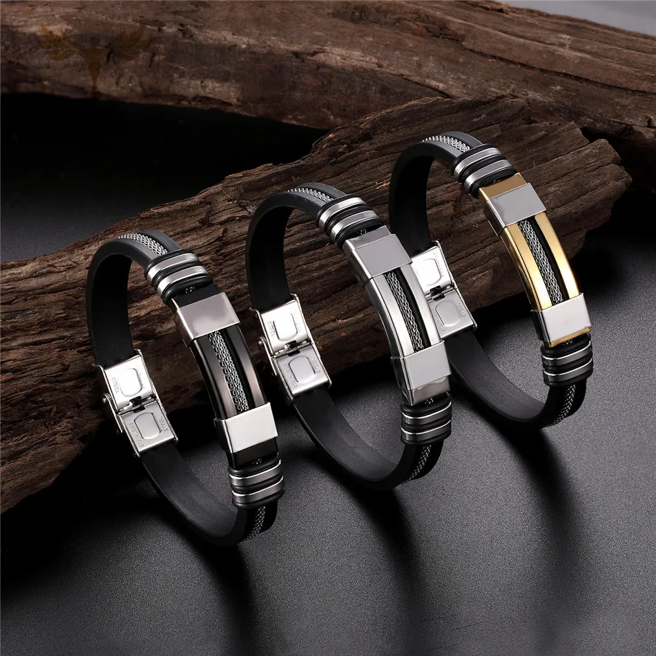 Men's Adjustable Bracelet Silicone Wrap Bracelet Stainless Steel Cuff Bracelet Man Jewelry Gold Black Silver Choose
Men's Adjustable Bracelet Silicone Wrap Bracelet Stainless Steel Cuff Bracelet Man Jewelry Gold Black Silver Choose