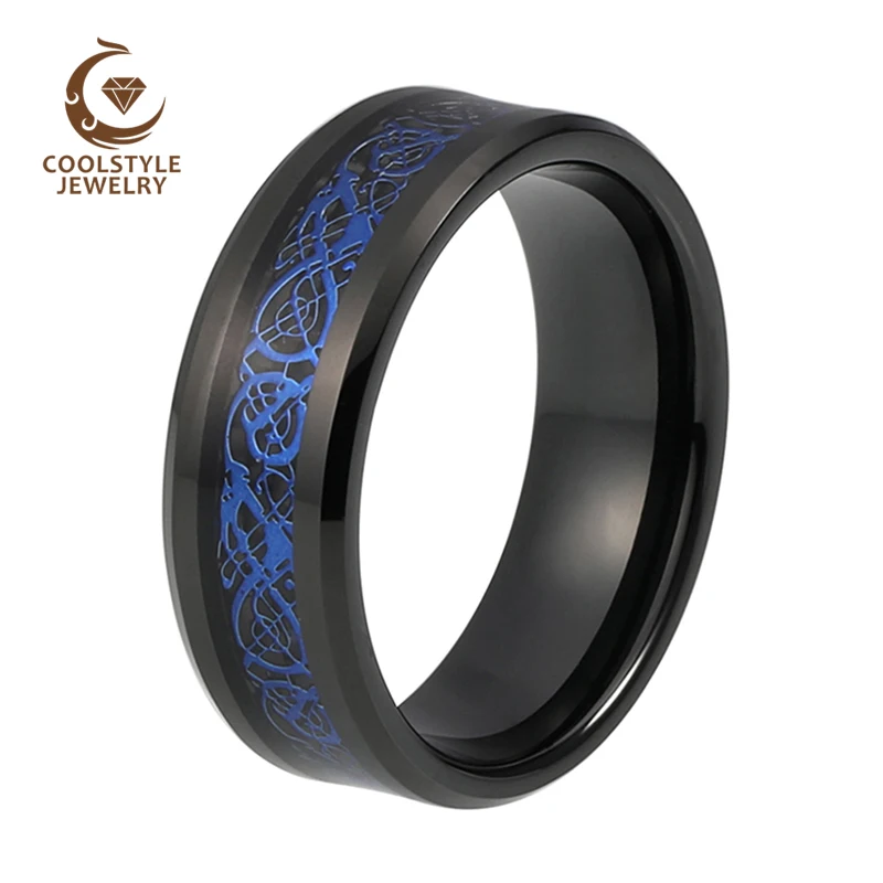 Кольцо из карбида вольфрама с синим драконом 8 мм|finger ring|tungsten carbide ringcarbide ring |