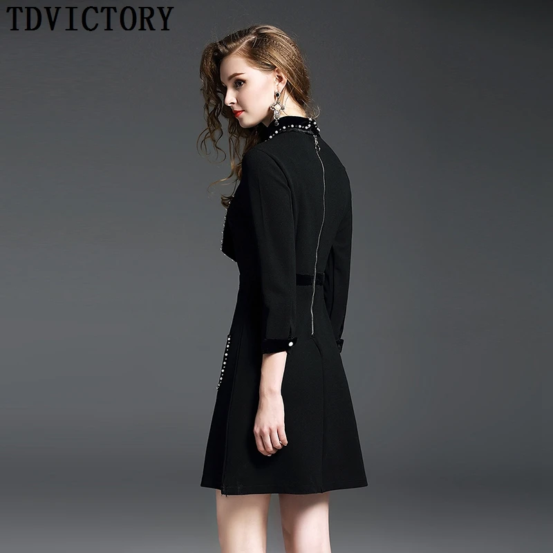 TDVICTORY Luxury Women Christmas Party Dress 2019 Autumn Winter Beading Bow Three Quarter Sleeve Peter Pan Collar OL Mini Dress
TDVICTORY Luxury Women Christmas Party Dress 2019 Autumn Winter Beading Bow Three Quarter Sleeve Peter Pan Collar OL Mini Dress