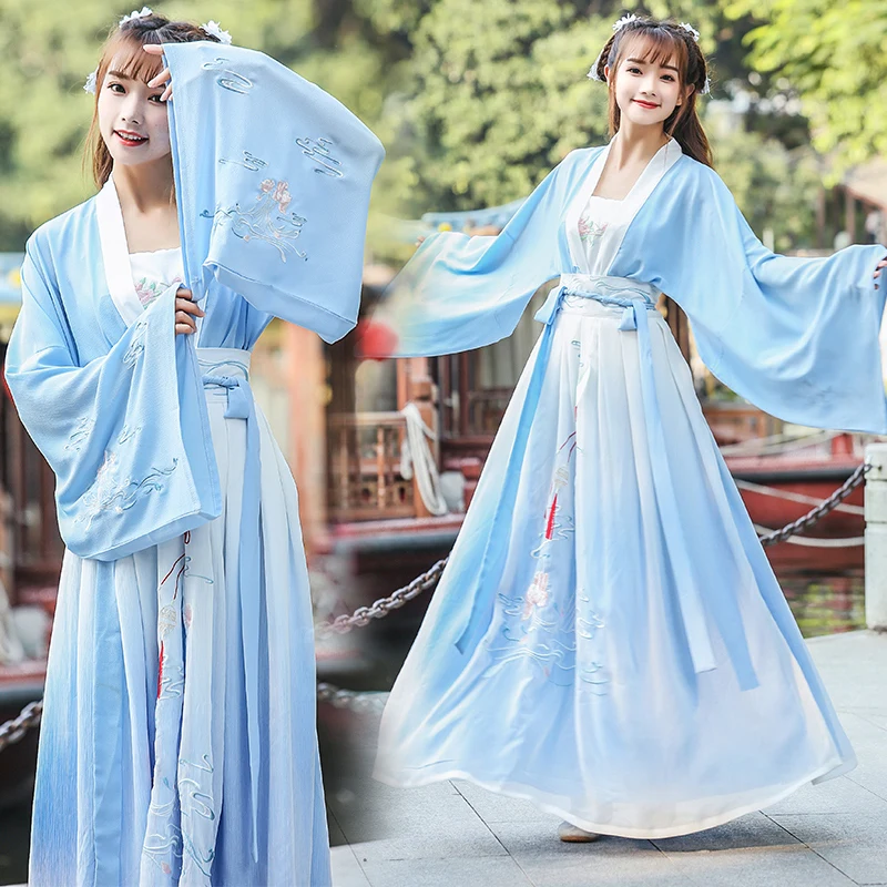 Traditional Dance Costume Women Blue Embroidery Hanfu Stage Performance Clothes Oriental Festival Outfit Fairy Dress 3pcs DF1031
Traditional Dance Costume Women Blue Embroidery Hanfu Stage Performance Clothes Oriental Festival Outfit Fairy Dress 3pcs DF1031