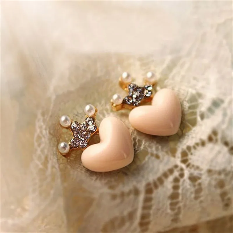 E019 new cute Love Crystal Crown Stud earrings Free Shipping Mellow Rose Peach Heart Earrings simulated Pearl
E019 new cute Love Crystal Crown Stud earrings Free Shipping Mellow Rose Peach Heart Earrings simulated Pearl