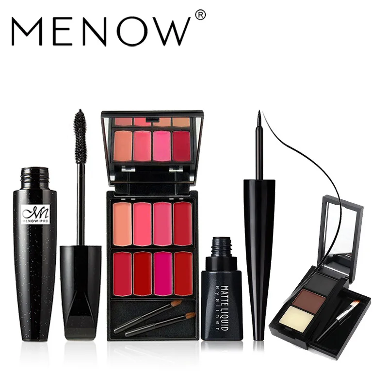 Menow бренд Make Up Set 8 видов цветов Блеск для губ Палитры и черный Водонепроницаемый
