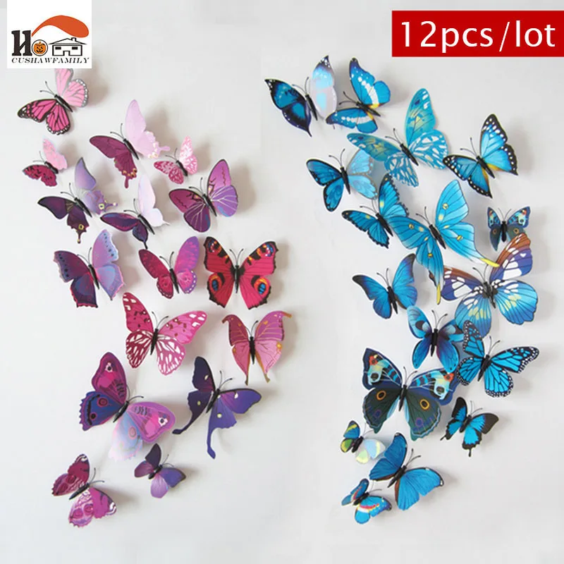 12 шт./лот цветные романтические наклейки на стену с бабочками сделай сам домашний