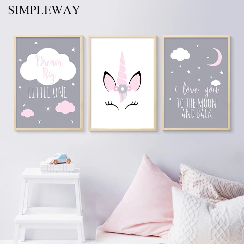 Unicorn Canvas Poster Baby Girl Nursery Quotes Wall Art Print Love You to the Moon Painting Nordic Kids Room Decoration Picture
Unicorn Canvas Poster Baby Girl Nursery Quotes Wall Art Print Love You to the Moon Painting Nordic Kids Room Decoration Picture