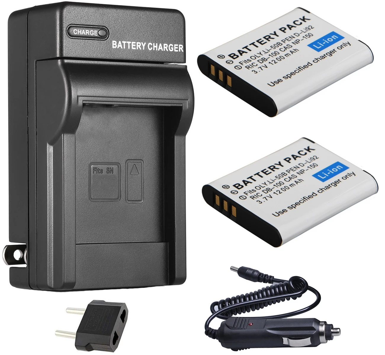 

Battery (2-Pack) + Charger for Olympus Stylus Tough TG-610, TG-620, TG-630, TG630, TG830 iHS, TG850, TG860, TG870 Digital Camera