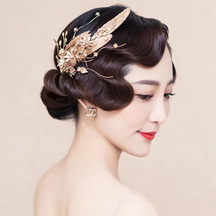 Hot sale Feather Shape Gold With imitation pearl Hair Pins Vintage Wedding Hair Accessories tiara
Hot sale Feather Shape Gold With imitation pearl Hair Pins Vintage Wedding Hair Accessories tiara