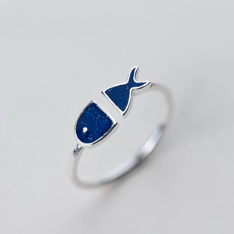 

Женское регулируемое кольцо MloveAcc, 925 пробы Серебряное кольцо с синими рыбками, ювелирное изделие из стерлингового серебра S925