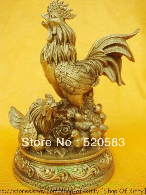 Китайский бронзовый медь курица Статуэтка петуха Рисунок 6 "H|figure|figure statuesfigure