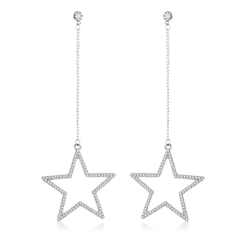 Linnor 2018 New Exquisite Shine Crystal Star Heart Hanging Drop Earring Siver Tassel Earing for Women Wedding Feminino Pending | Украшения