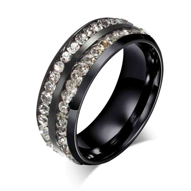 QianBei 8MM Titanium Stainless Steel Ring 2Row CZ Inlay Cubic Zirconia Women Men Wedding Cocktail Graduation Xmas Gifts Choose~ | Украшения