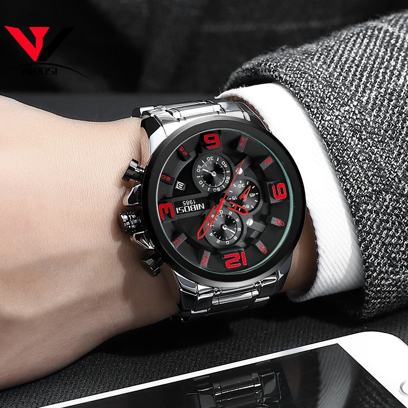 NIBOSI мужские часы Reloj Hombre 2019 s лучший бренд класса люкс кварцевые с большим
