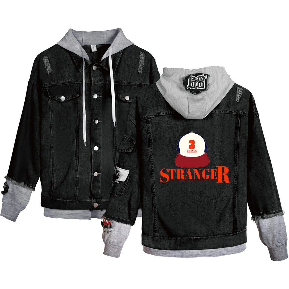 Fashion Black Hooded Denim Jacket Hot Stranger Things Print Men's Casual Denim Coats Cool Streetwear Men's brand XS-4XL
Fashion Black Hooded Denim Jacket Hot Stranger Things Print Men's Casual Denim Coats Cool Streetwear Men's brand XS-4XL