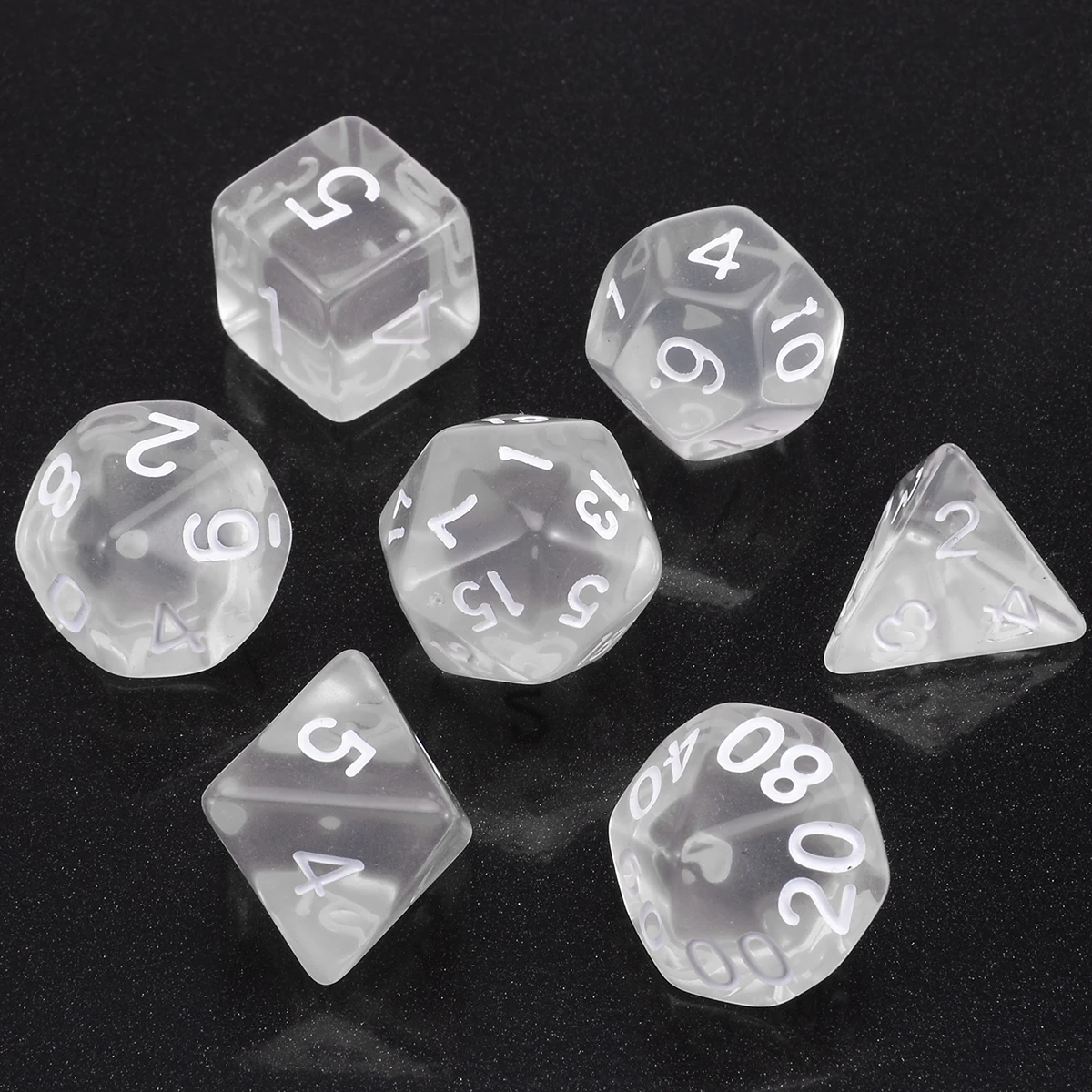 7pcs New Style White Polyhedral Transparent Dices Multi-side with Cloth Bag For Game Role Playing Tools
7pcs New Style White Polyhedral Transparent Dices Multi-side with Cloth Bag For Game Role Playing Tools
