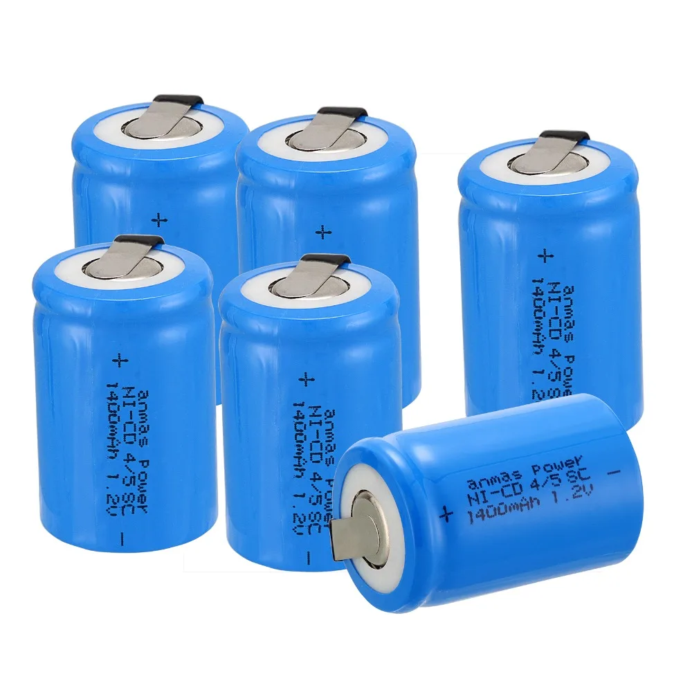 Anmas power! high quality 6 pcs a set Ni-Cd 36g 4/5 SubC Sub C 1.2V 1400mAh Rechargeable Battery with Tab - Blue
Anmas power! high quality 6 pcs a set Ni-Cd 36g 4/5 SubC Sub C 1.2V 1400mAh Rechargeable Battery with Tab - Blue
